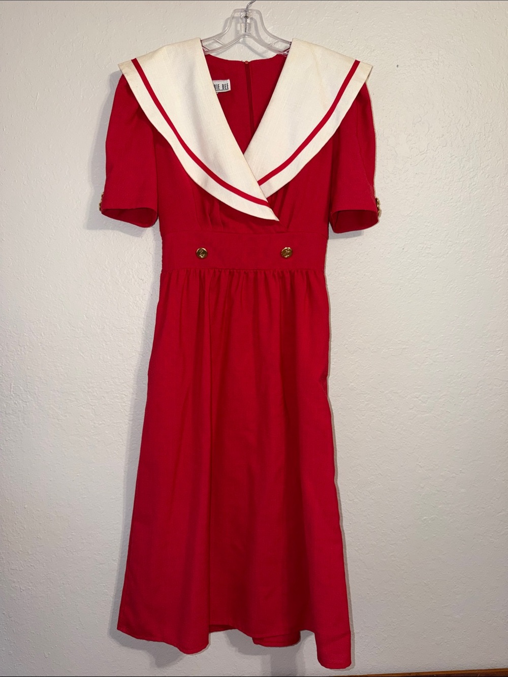Vintage 70s 80s Nautical Short Sleeve Modest Dress Sailor cottagecore granny